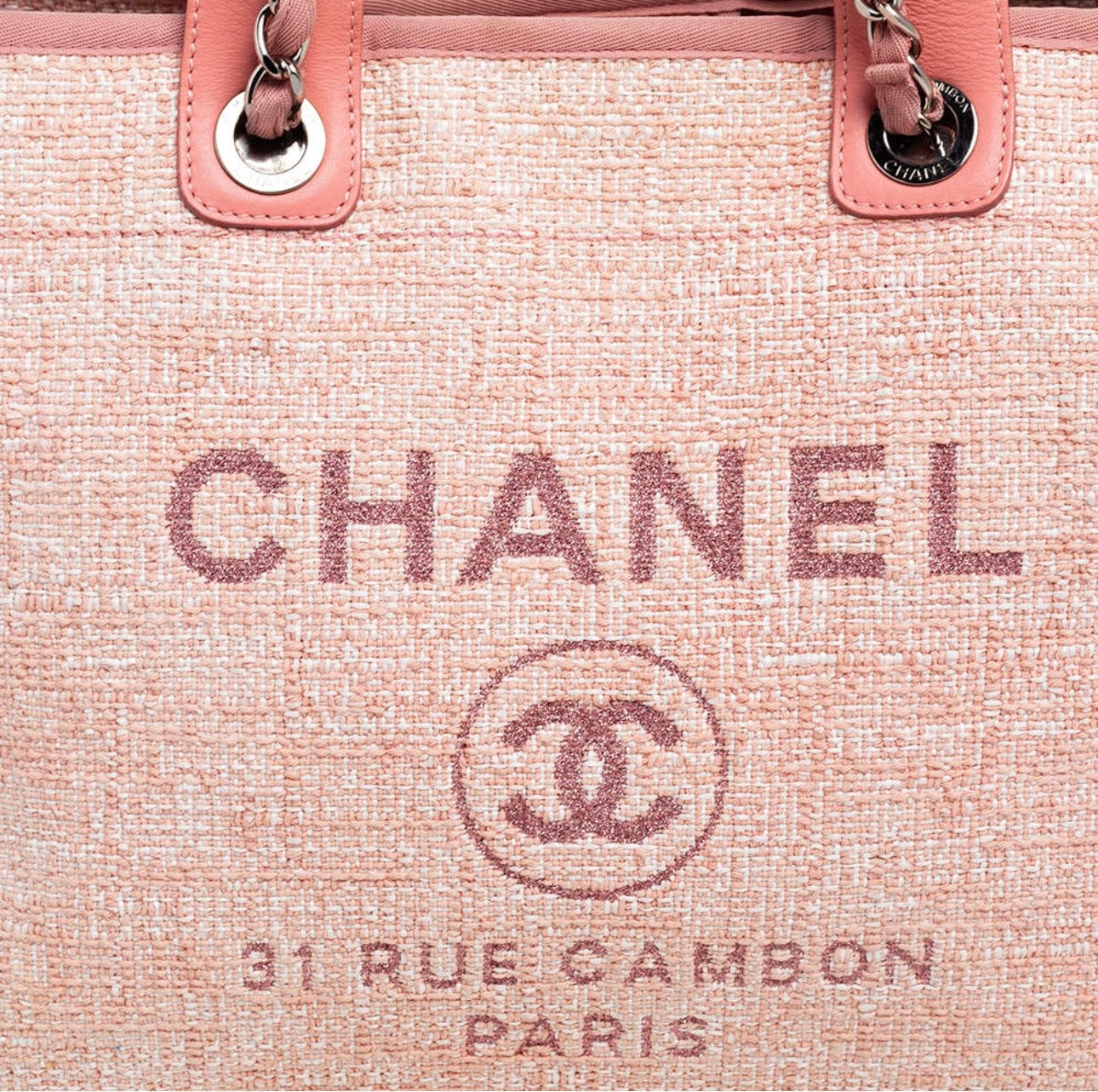 Chanel
Pink Canvas and Leather Large Deauville Shopper Tote