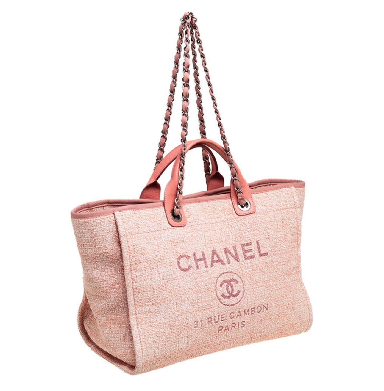 Chanel
Pink Canvas and Leather Large Deauville Shopper Tote