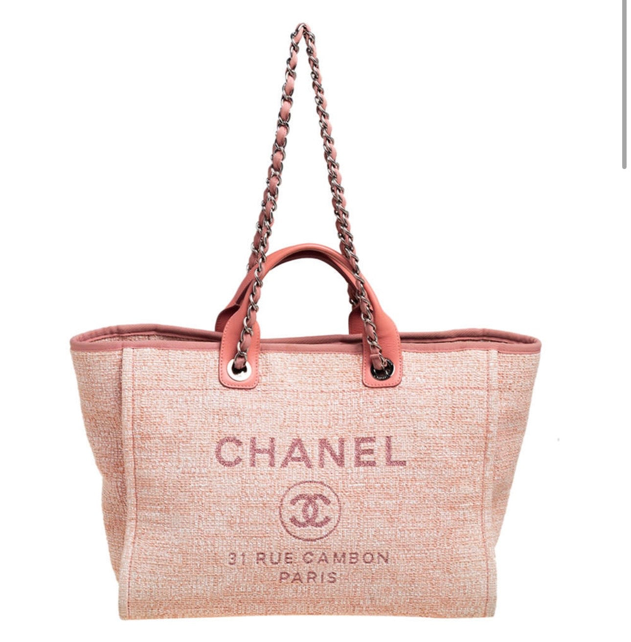 Chanel
Pink Canvas and Leather Large Deauville Shopper Tote