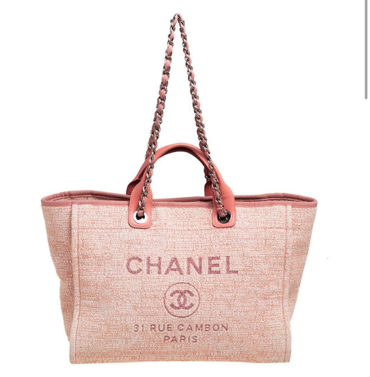Chanel
Pink Canvas and Leather Large Deauville Shopper Tote