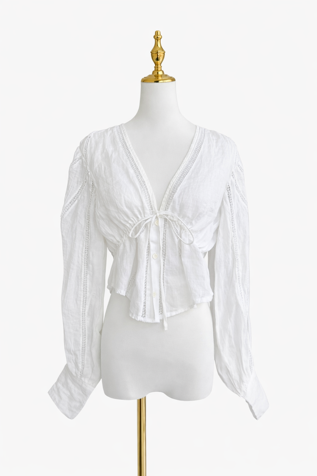FRAME 
INSET LACE EMPIRE BLOUSE - BLANC
