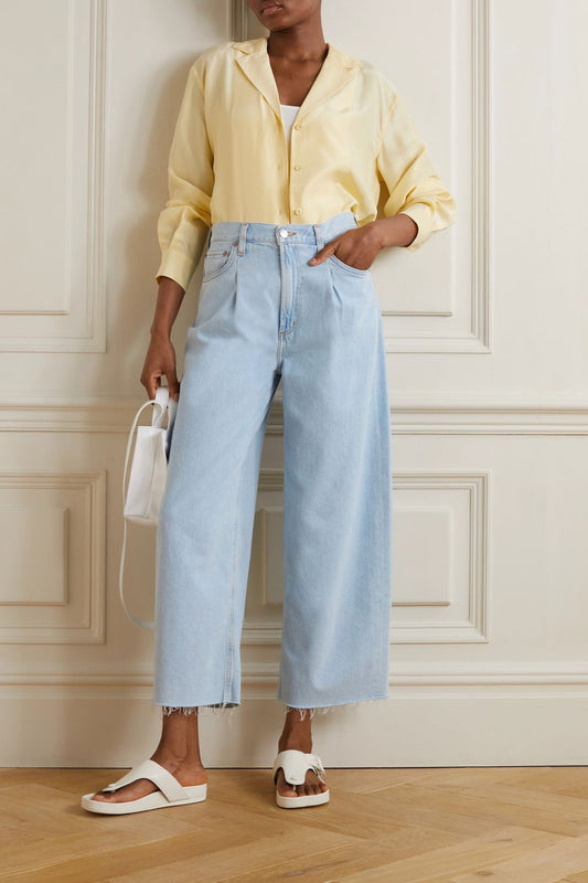 AGOLDE
Dagna cropped frayed high-rise wide-leg recycled jeans