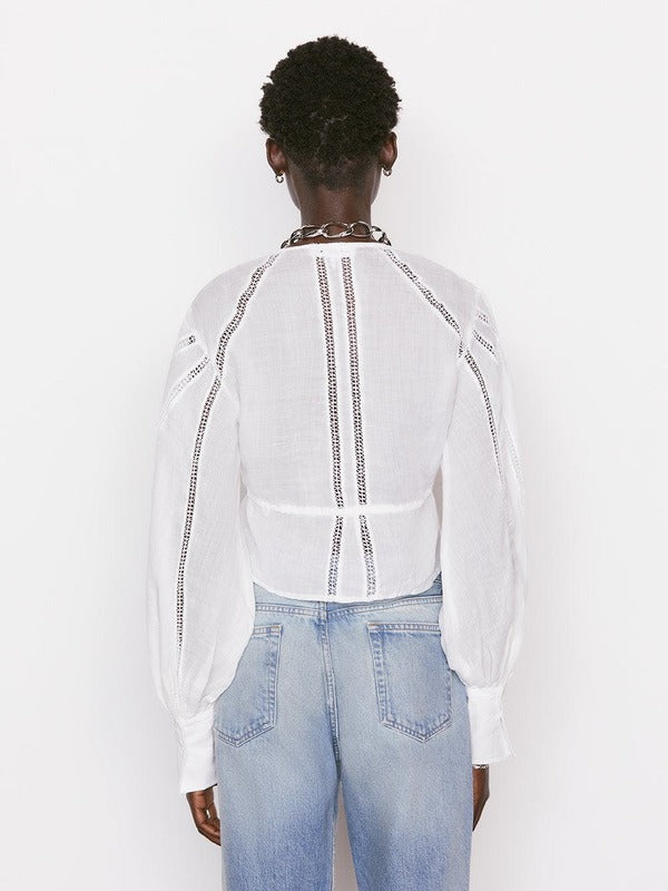 FRAME 
INSET LACE EMPIRE BLOUSE - BLANC