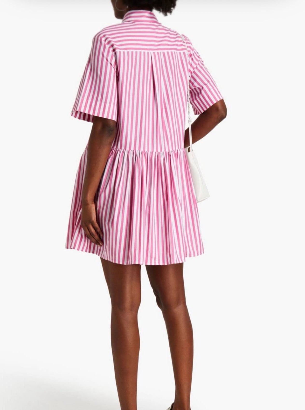 VICTORIA, VICTORIA BECKHAM
Gathered striped cotton-poplin mini shirt dress