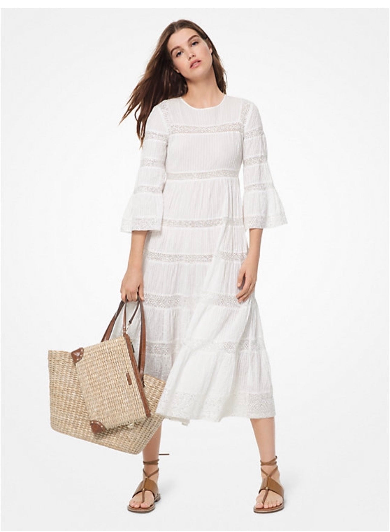 Michael Kors Corded Cotton & Sequined Lace Midi Dress