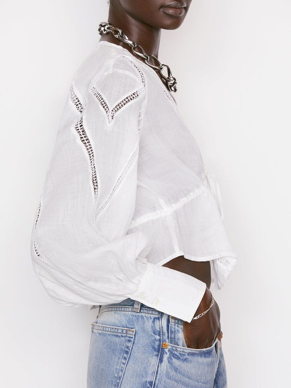 FRAME 
INSET LACE EMPIRE BLOUSE - BLANC