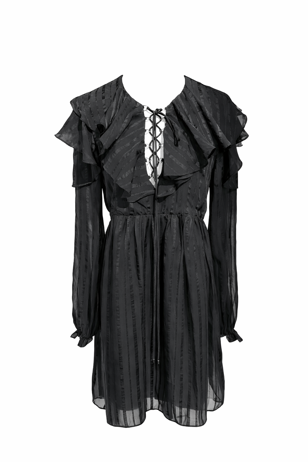 ELLIATT Black Sheer Ruffle Mini Dress