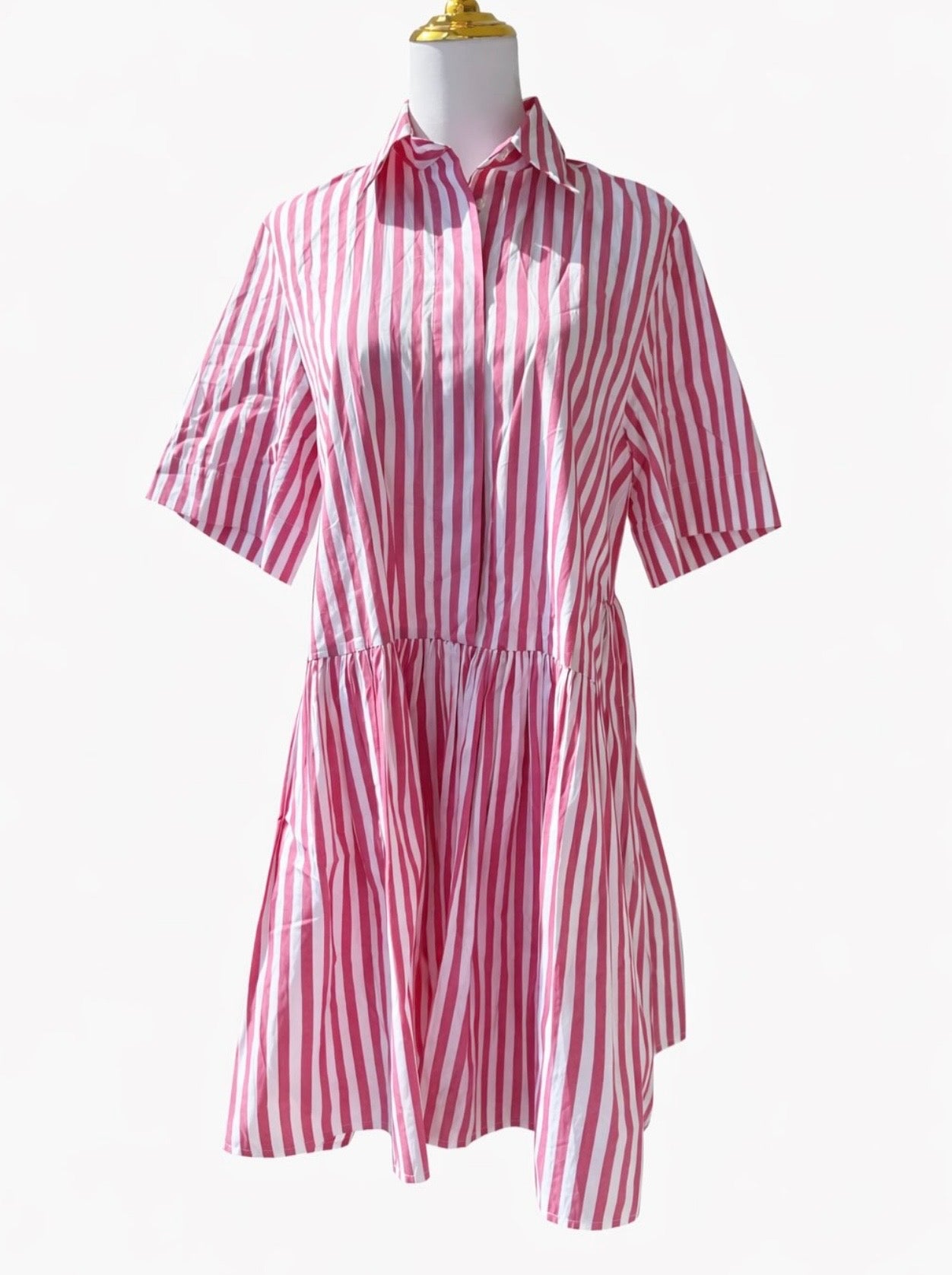 VICTORIA, VICTORIA BECKHAM
Gathered striped cotton-poplin mini shirt dress