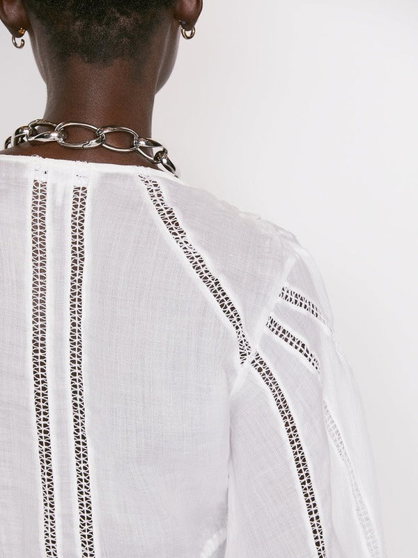 FRAME 
INSET LACE EMPIRE BLOUSE - BLANC