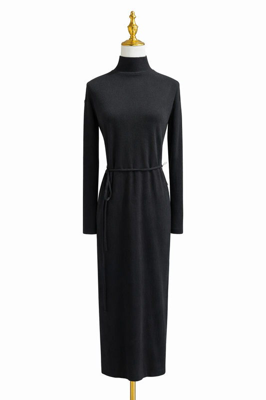 Vince Funnel Neck Wool-Cashmere Belted Dress