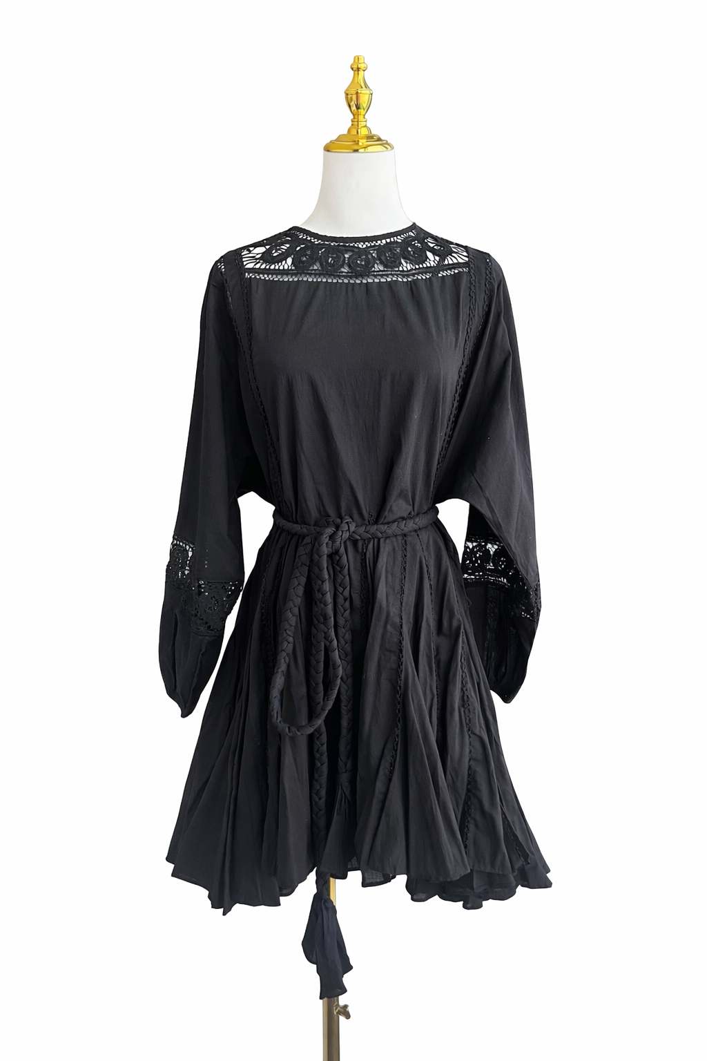 RHODE
Ella Belted Crochet-Paneled Cotton Mini Dress